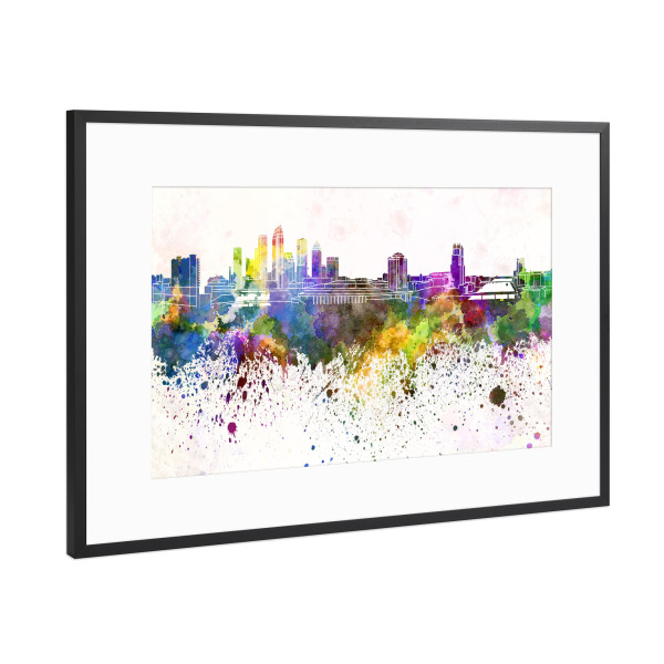 Poster mit Rahmen Schwarz (Metallic) "Tampa skyline in watercolor" artboxONE - Städte - Tampa