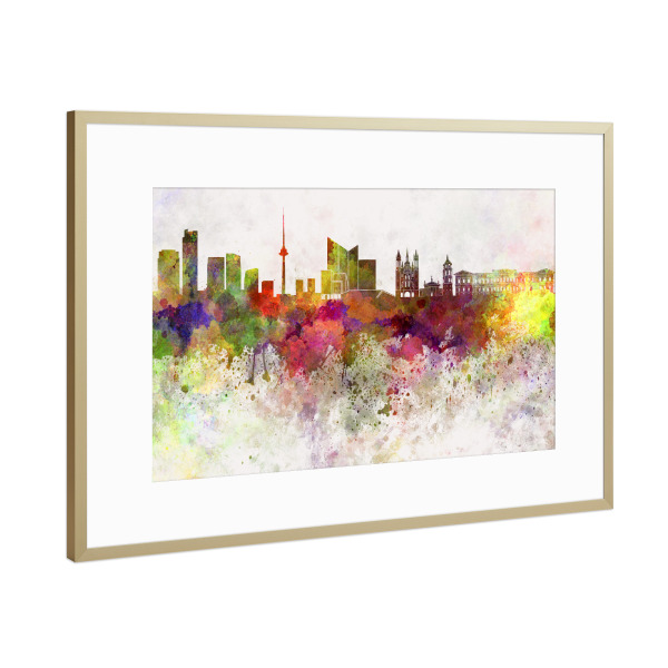Poster mit Rahmen Gold "Vilnius skyline in watercolor" artboxONE - Städte - Vilnius