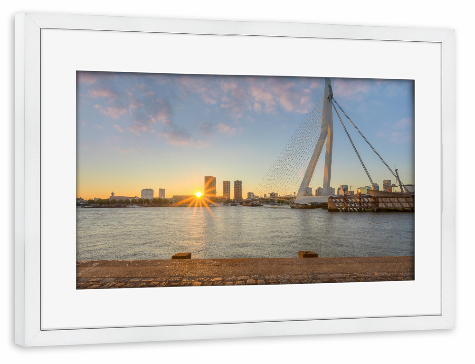 Poster mit Rahmen weiß "Erasmusbrücke in Rotterdam" artboxONE - Städte - Skyline,Holland,Niederlande