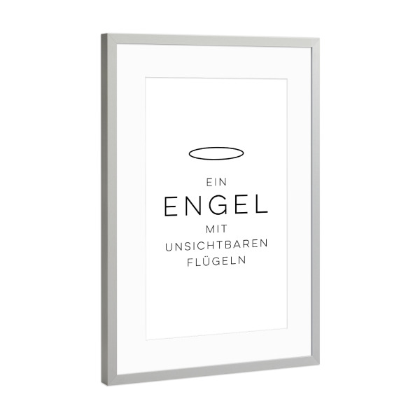 Poster mit Rahmen Silber "Unsichtbare Flügel" artboxONE - Typografie,Schwarzweiß - Krankenschwester,Schichtdienst