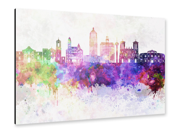 Alu-Dibond "San Antonio V2 skyline watercolor" 30x20 cm artboxONE