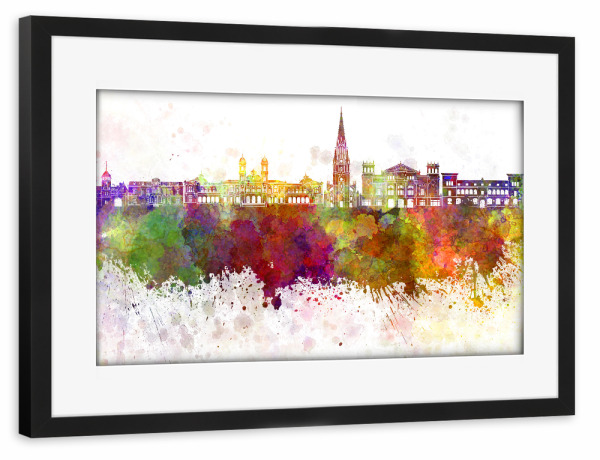 Poster mit Rahmen schwarz "San Sebastian skyline watercolor" artboxONE - Städte - San sebastian