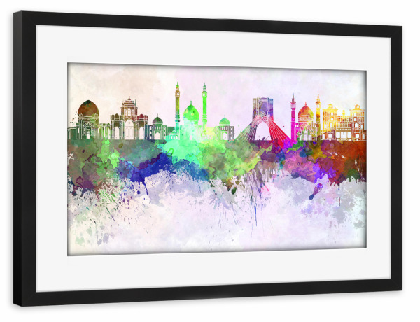 Poster mit Rahmen schwarz "Tehran skyline in watercolor" artboxONE - Städte - Tehran,Iran