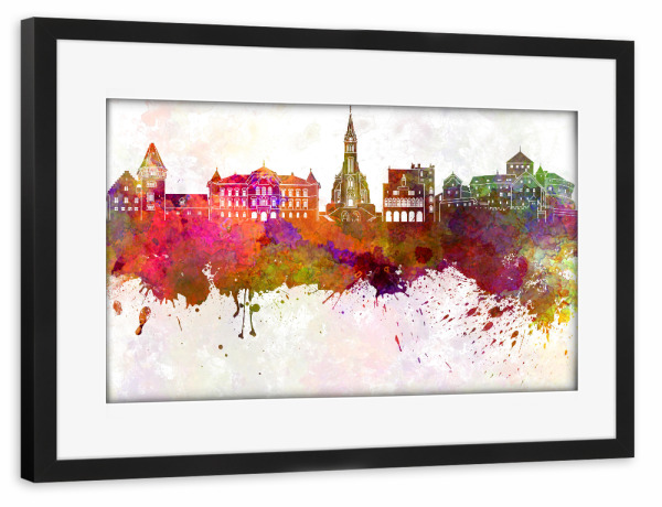 Poster mit Rahmen schwarz "Vaduz skyline in watercolor" artboxONE - Städte - Vaduz,Liechtenstein