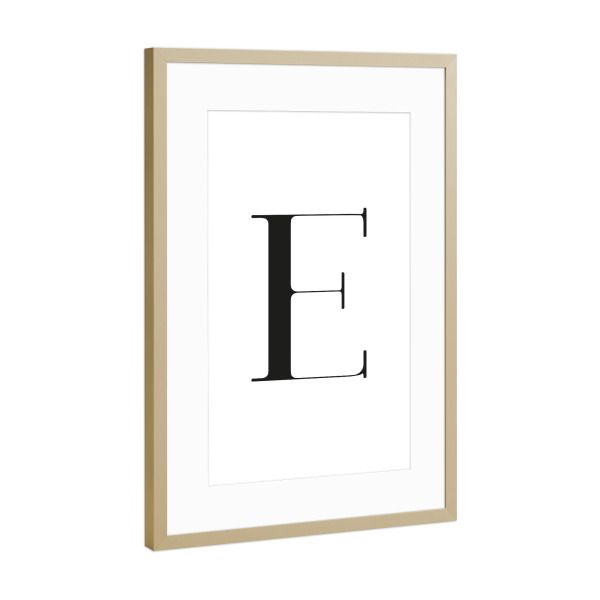 Poster mit Rahmen Gold "Buchstabe – E" artboxONE - Schwarzweiß,Buchstaben,Buchstaben / E - Buchstabe,E,Personalisierung