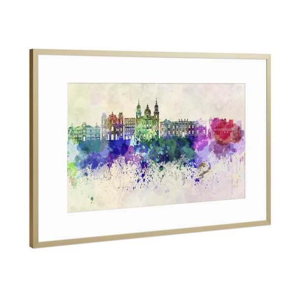 Poster mit Rahmen Gold "Salzburg skyline in watercolor" artboxONE - Städte - Salzburg,Austria