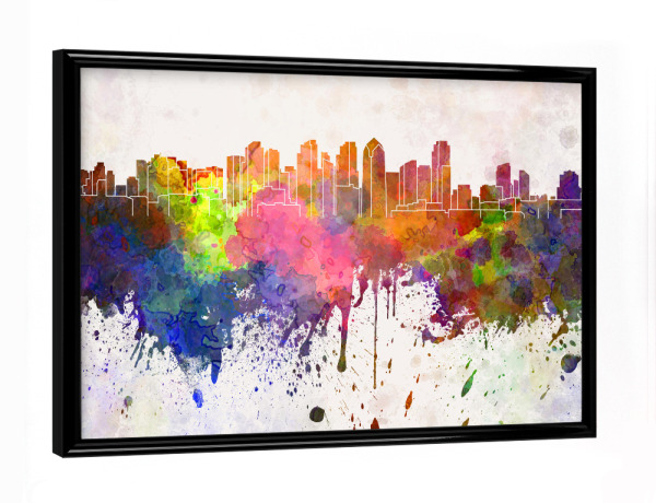 Poster mit schwarzem Rahmen "San Diego skylin ein watercolor" artboxONE - Städte - California
