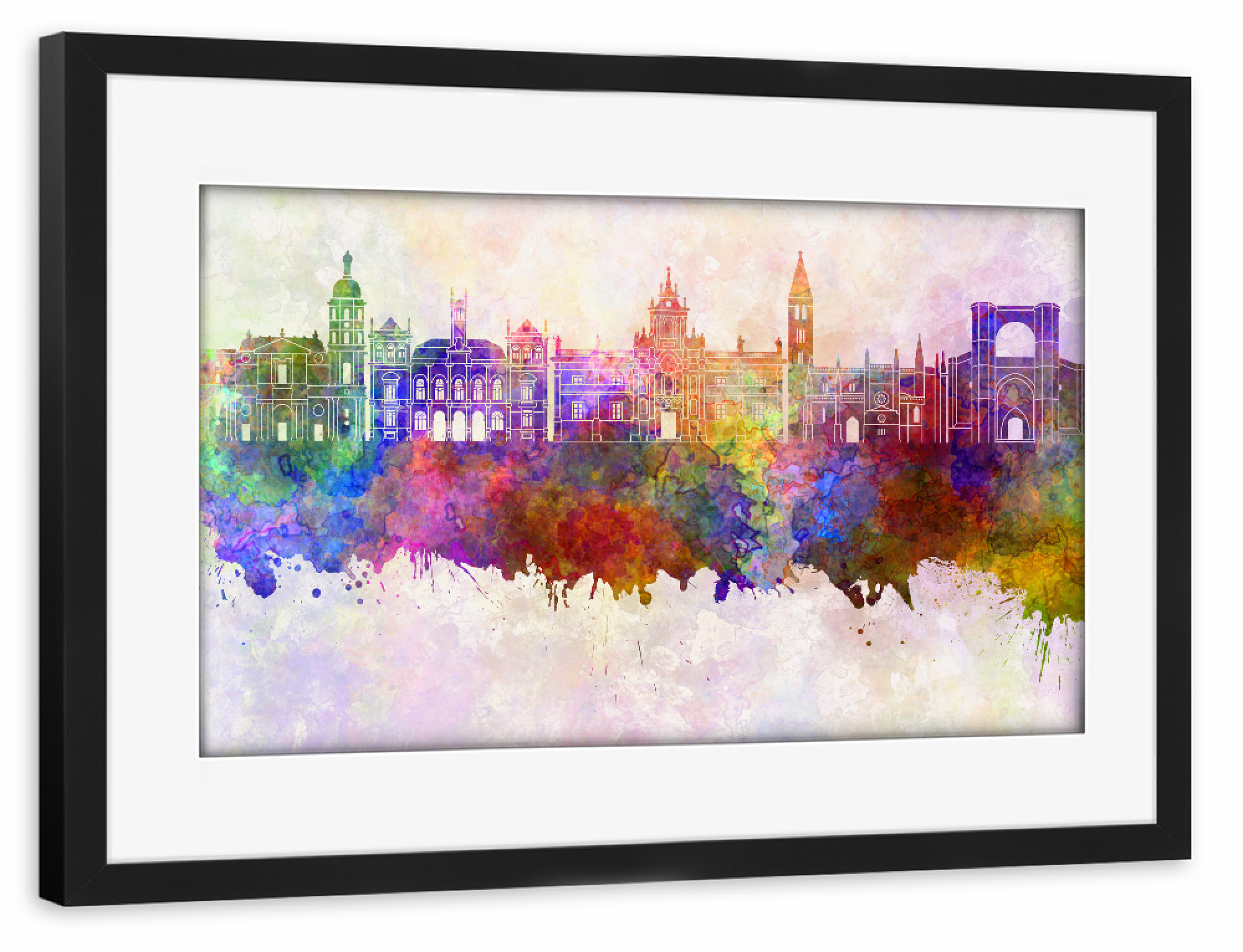 Poster mit Rahmen schwarz "Valladolid skyline in watercolor" artboxONE - Städte - Valladolid,Spain