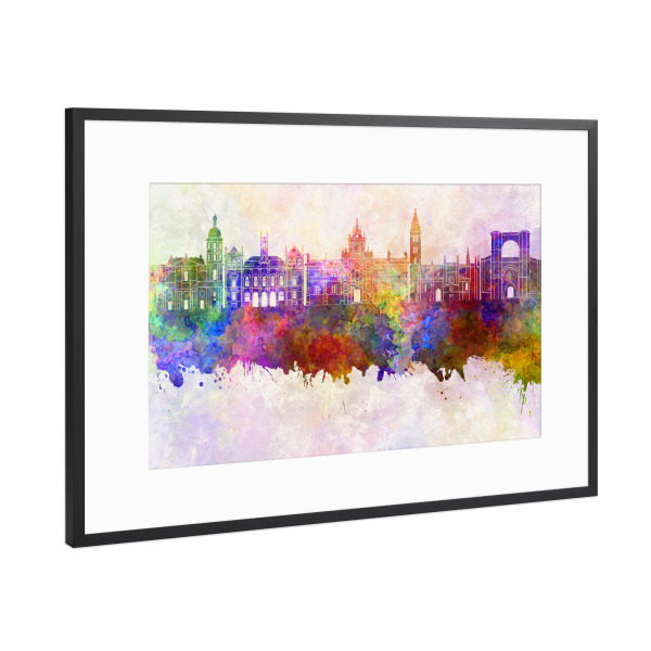 Poster mit Rahmen Schwarz (Metallic) "Valladolid skyline in watercolor" artboxONE - Städte - Valladolid,Spain