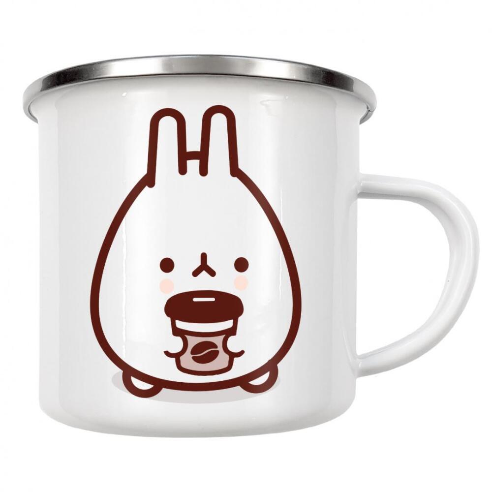Emaille Tasse "Niedlicher Hase mit Kaffeetasse" artboxONE - Für Kinder,Tiere