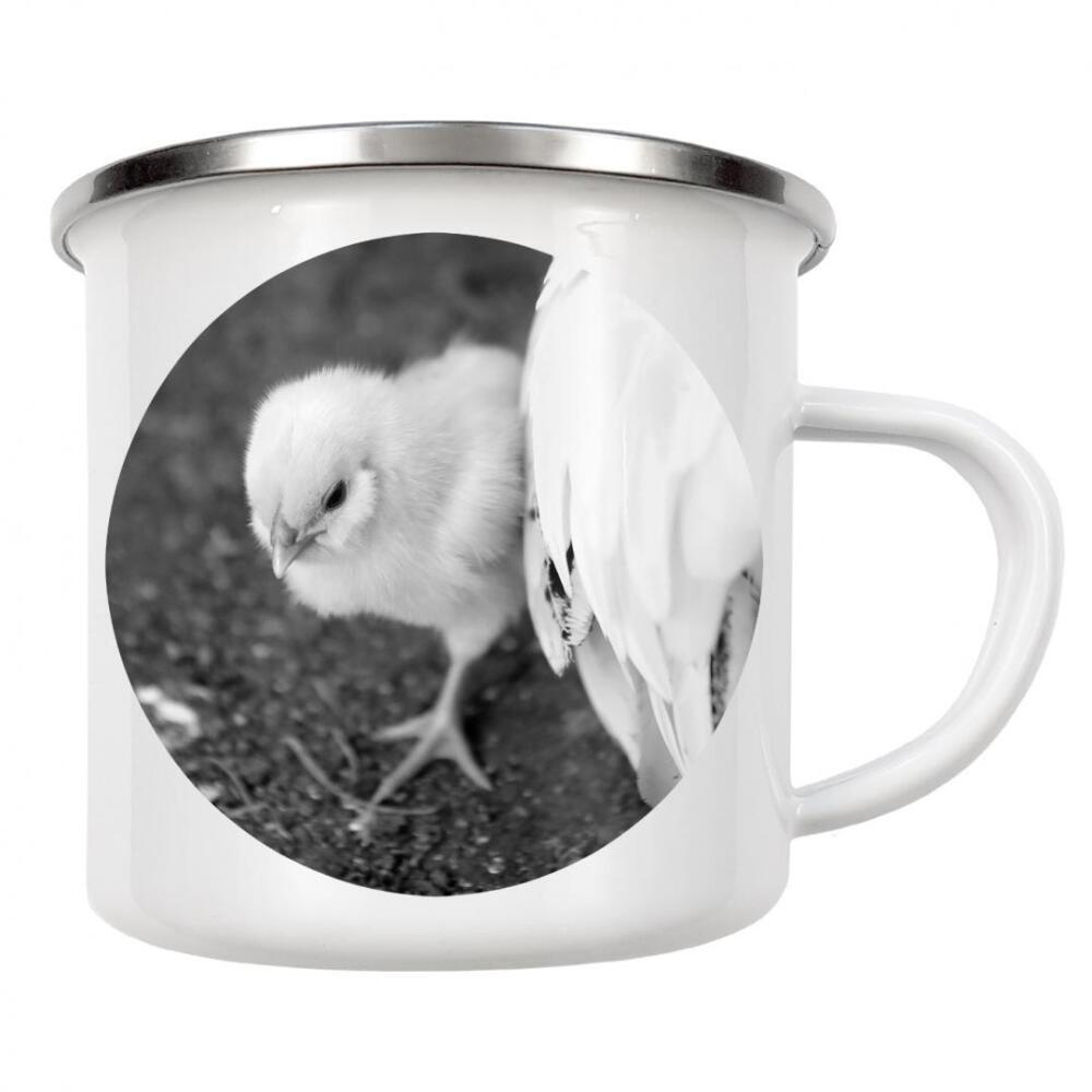 Emaille Tasse "Flauschiges Baby Küken mit Mama" artboxONE - Natur,Für Kinder,Tiere,Liebe,Lustig