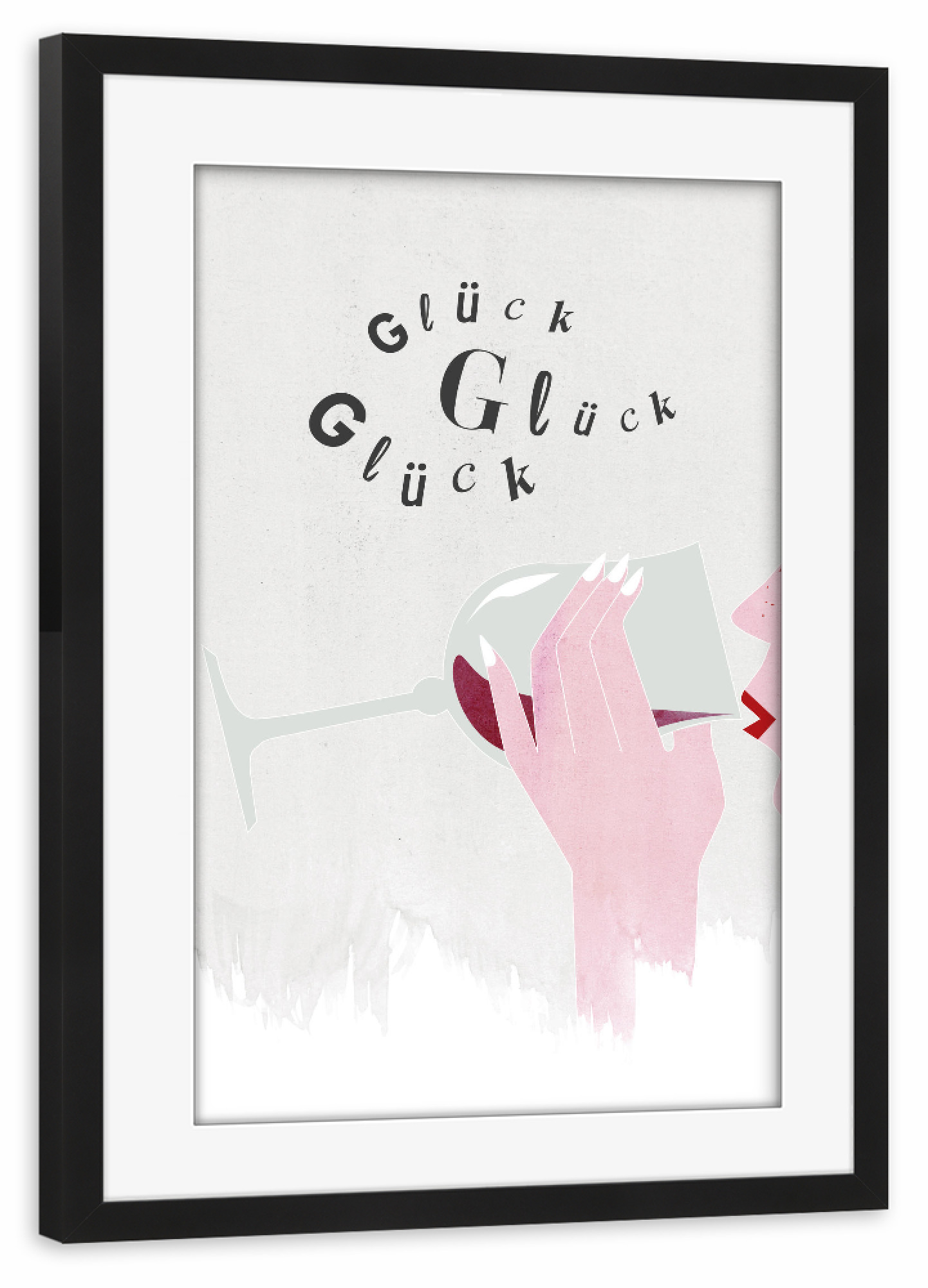 Poster mit Rahmen schwarz "Glück Glück Glück" artboxONE - Essen & Trinken - Wein,Küche,Glück