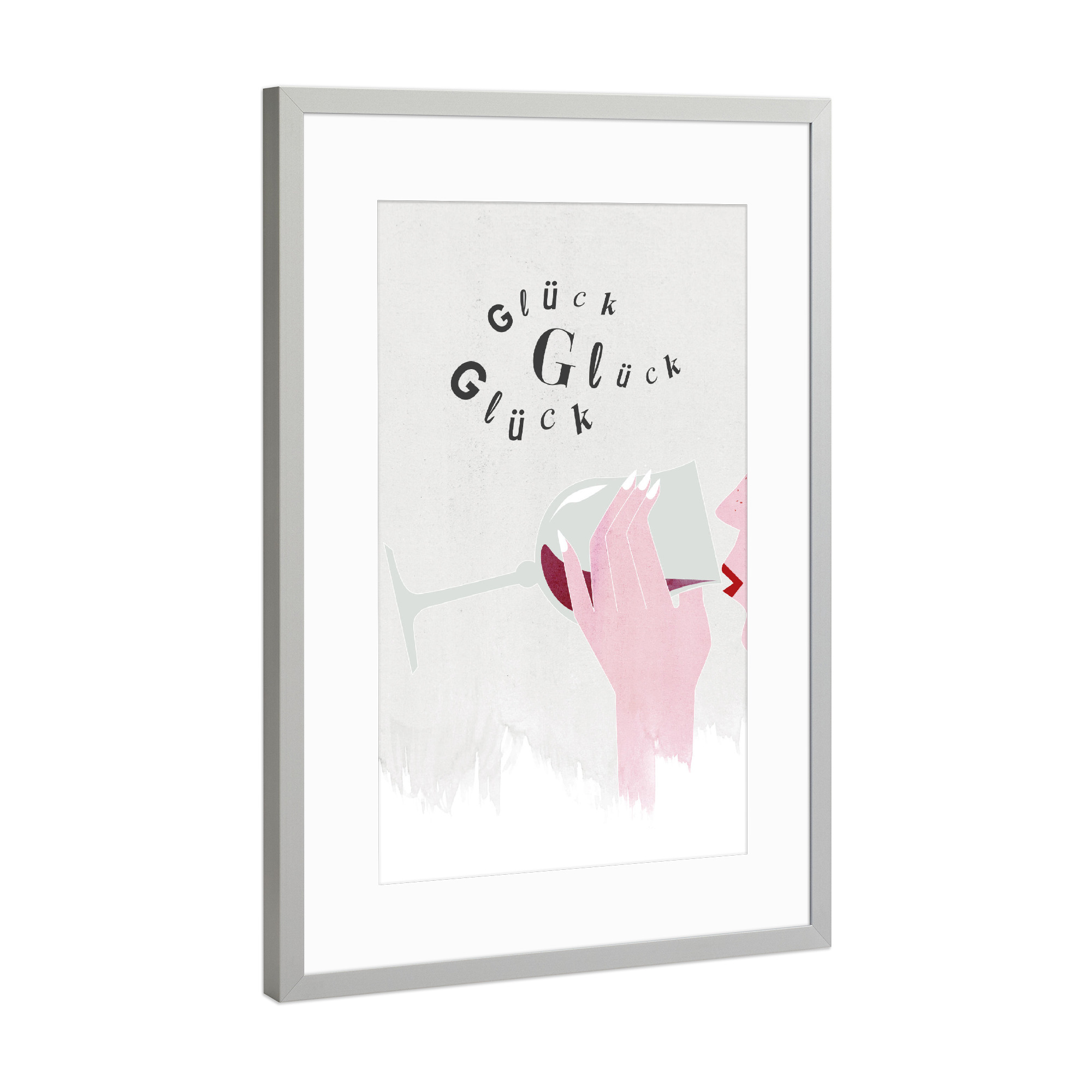 Poster mit Rahmen Silber "Glück Glück Glück" artboxONE - Essen & Trinken - Wein,Küche,Glück