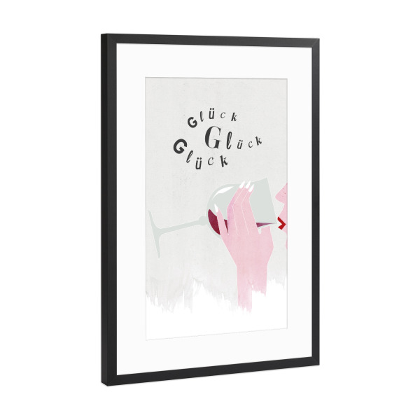 Poster mit Rahmen Schwarz (Metallic) "Glück Glück Glück" artboxONE - Essen & Trinken - Wein,Küche,Glück