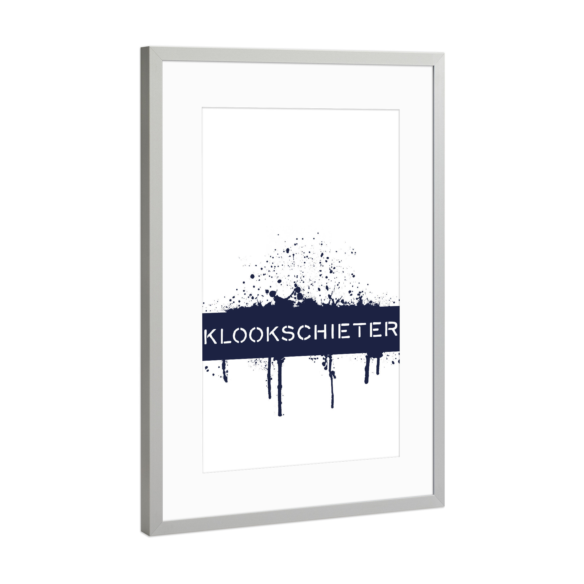 Poster mit Rahmen Silber "Plattdeutsch KLOOKSCHIETER" artboxONE - Typografie - Dialekt,Spruch,Klugscheißer