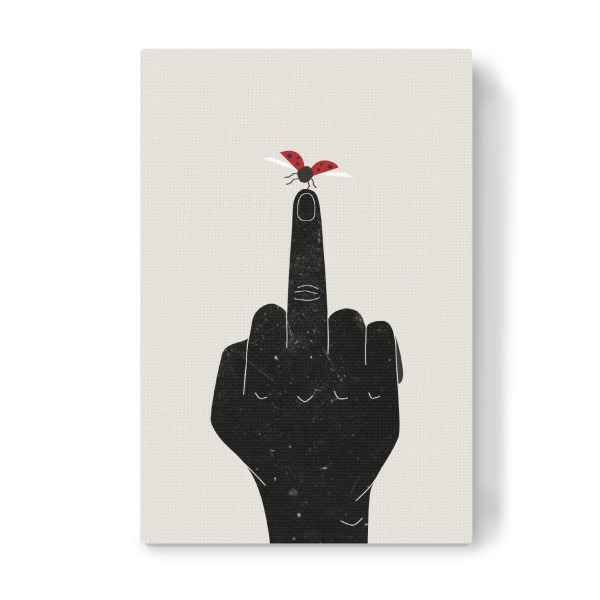 Leinwandbild "Stinkefinger Marienkäfer" artboxONE - Lustig - Hand,Finger,Stinkefinger,Käfer,Marienkäfer