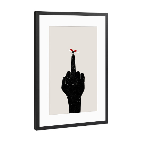 Poster mit Rahmen Schwarz (Metallic) "Stinkefinger Marienkäfer" artboxONE - Lustig - Hand,Finger,Stinkefinger,Käfer,Marienkäfer