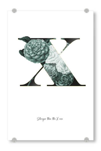 Acrylglasbild "Floral Alphabet-X" artboxONE - Typografie,Schwarzweiß,Buchstaben,Buchstaben / X