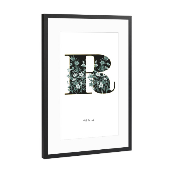 Poster mit Rahmen Schwarz (Metallic) "Floral Alphabet-R" artboxONE - Buchstaben,Buchstaben / R