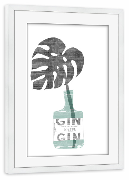 Poster mit Rahmen weiß "Urban Jungle Vier" artboxONE - Essen & Trinken / Alkohol - Gin,Monstera,Blatt