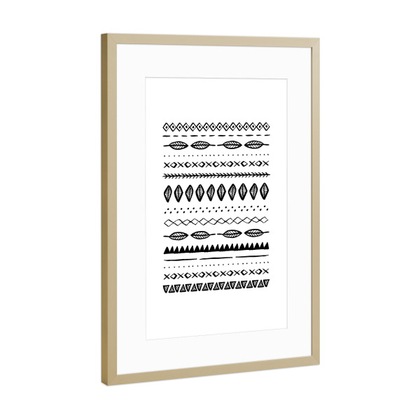 Poster mit Rahmen Gold "Boho Mixed Motif" artboxONE - Abstrakt,Schwarzweiß - Feather,Geometric,Ethno