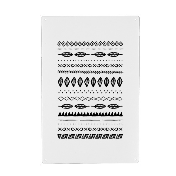Metall Poster "Boho Mixed Motif" artboxONE - Abstrakt,Schwarzweiß - Feather,Geometric,Ethno - Blechschild