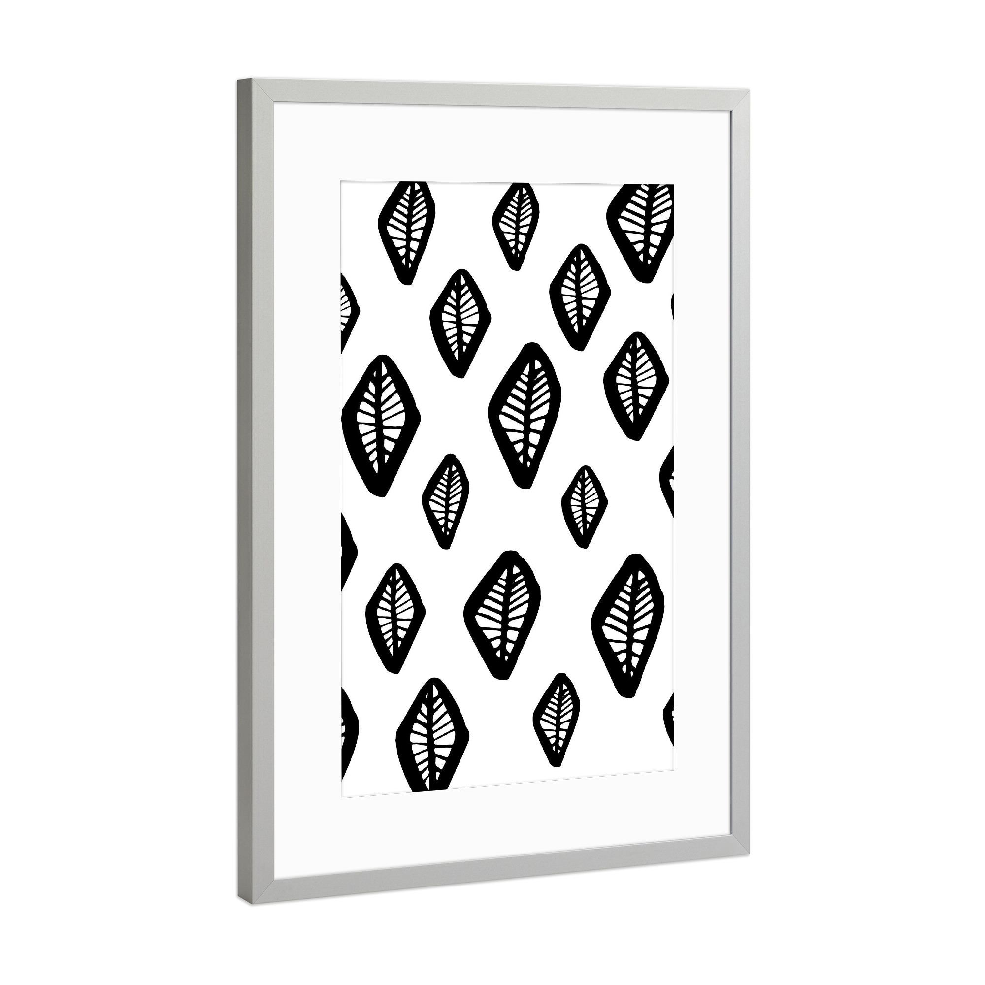 Poster mit Rahmen Silber "Boho Style Abstract Leaves" artboxONE - Floral,Schwarzweiß - African,Ethno
