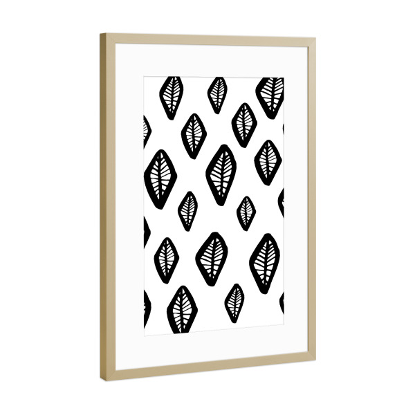 Poster mit Rahmen Gold "Boho Style Abstract Leaves" artboxONE - Floral,Schwarzweiß - African,Ethno