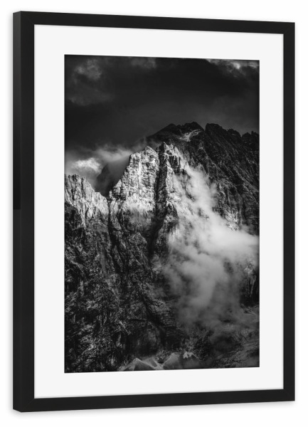 Poster mit Rahmen schwarz "Mountain Peak" artboxONE - Natur,Schwarzweiß - Mountain,Hill,Clouds