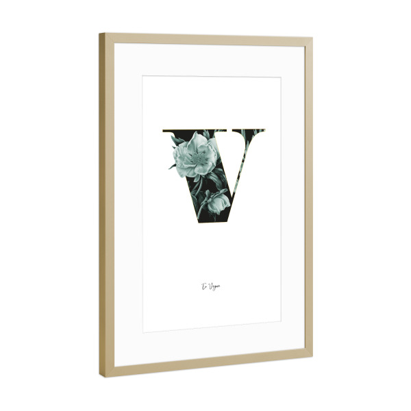Poster mit Rahmen Gold "Floral Alphabet-V" artboxONE - Buchstaben,Buchstaben / V