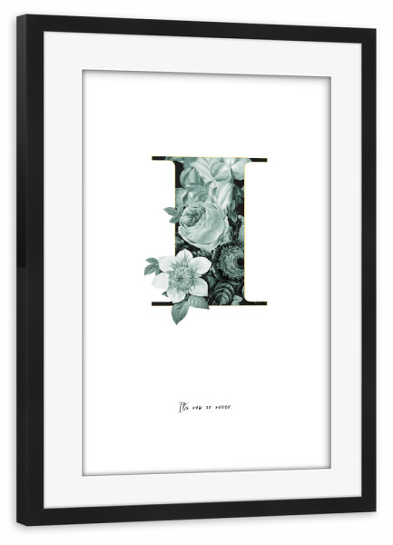 Poster mit Rahmen schwarz "Floral Alphabet-I" artboxONE - Schwarzweiß,Buchstaben,Buchstaben / I