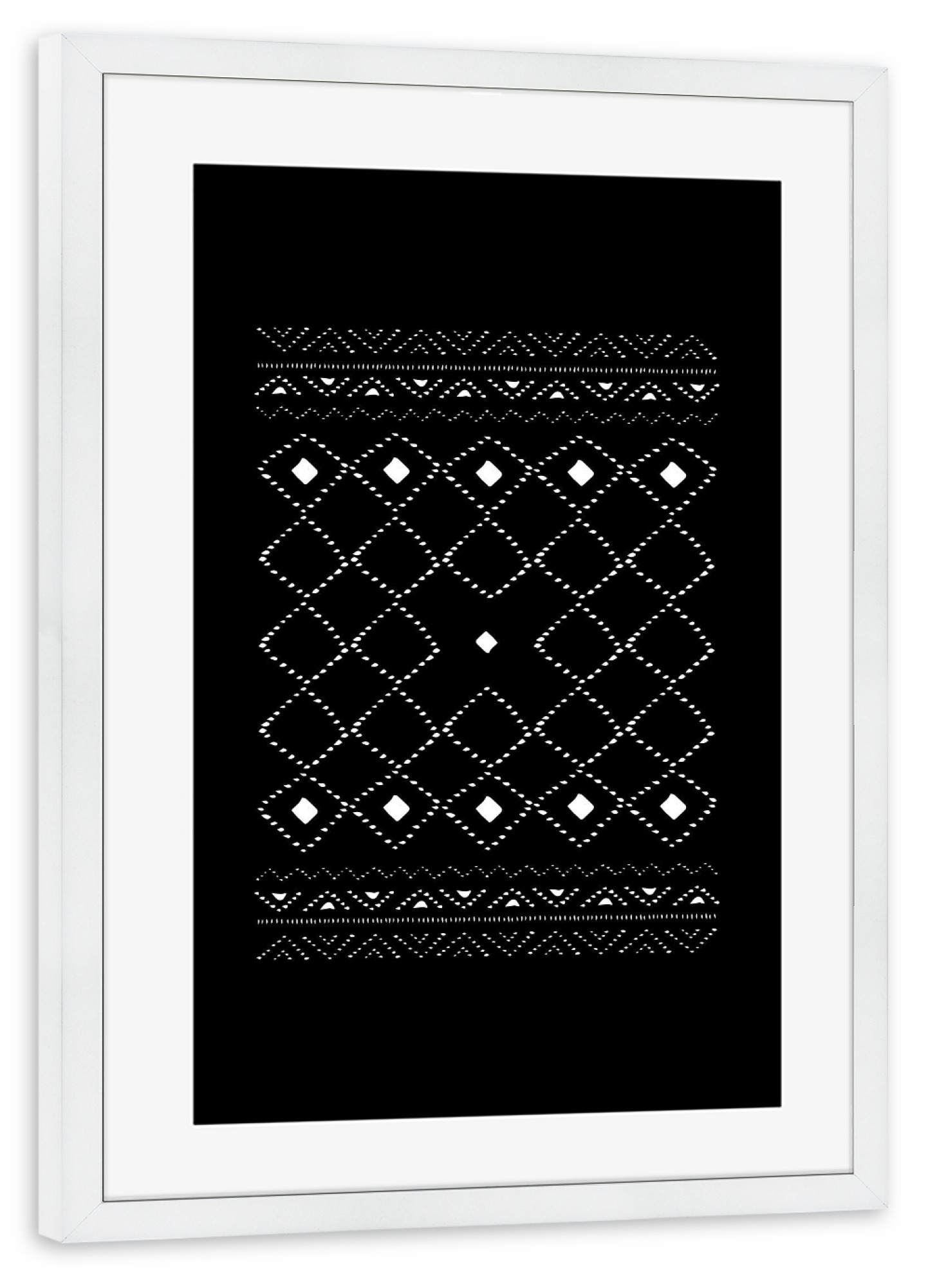 Poster mit Rahmen weiß "Ethno Geometry black" artboxONE - Abstrakt,Schwarzweiß - Boho,Ethnic,Monochromatic