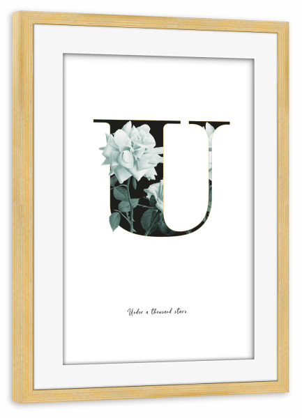 Poster mit Rahmen kiefer "Floral Alphabet-U" artboxONE - Typografie,Schwarzweiß,Buchstaben,Buchstaben / U