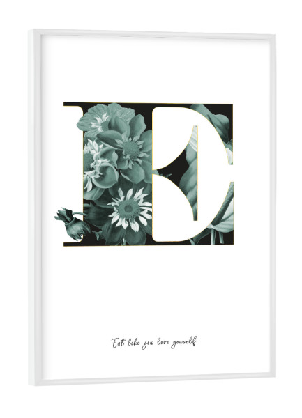 Poster mit weißem Rahmen "Floral Alphabet-E" artboxONE - Schwarzweiß,Buchstaben,Buchstaben / E
