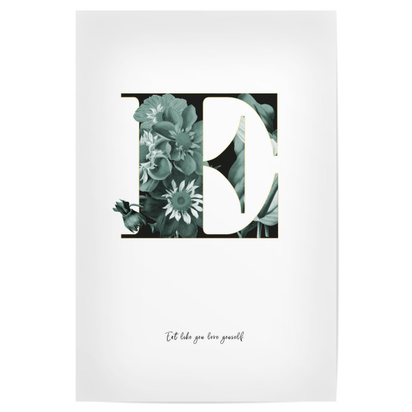 Poster 30x20 cm "Floral Alphabet-E" artboxONE - Schwarzweiß,Buchstaben,Buchstaben / E