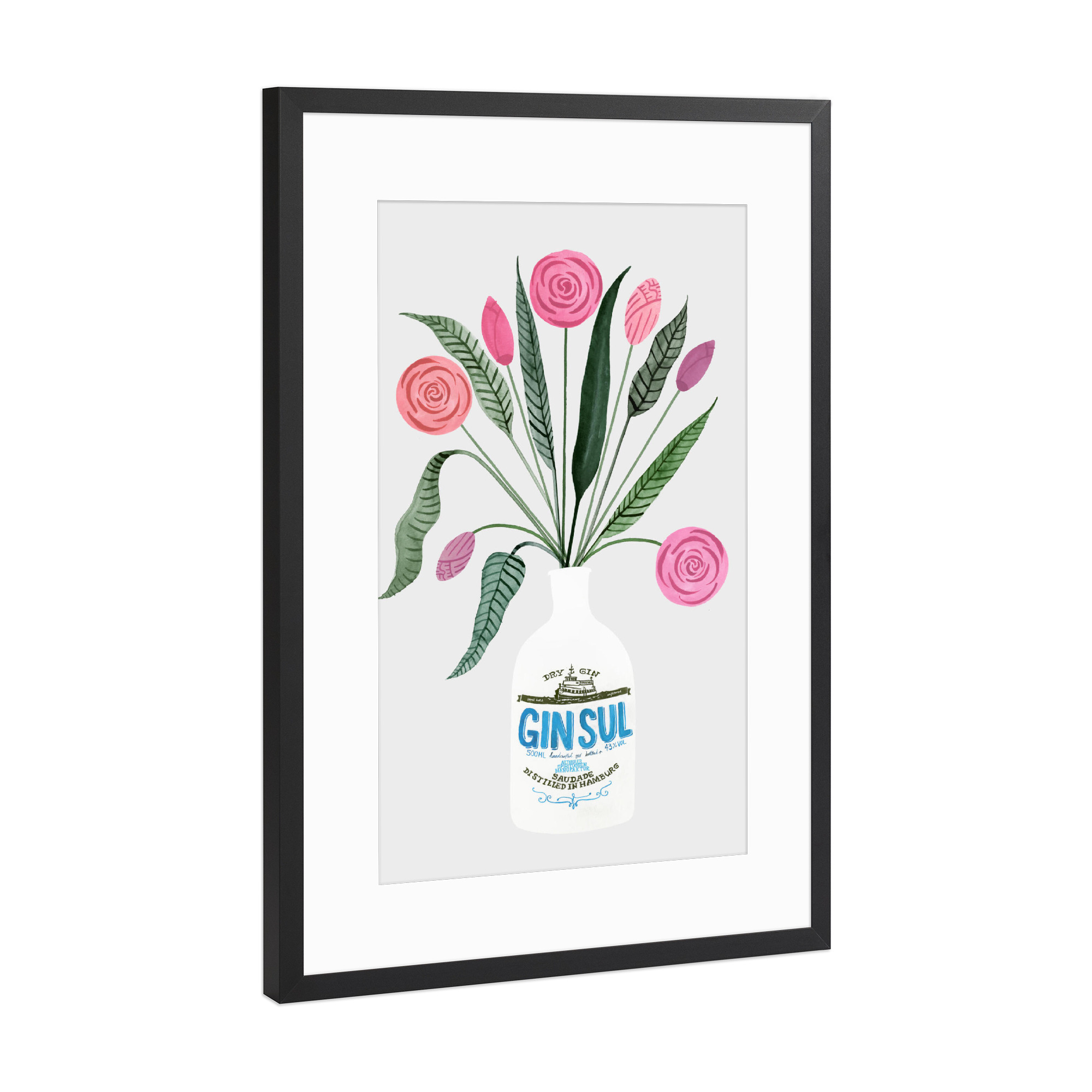 Poster mit Rahmen Schwarz (Metallic) "Ginspiration Drei" artboxONE - Essen & Trinken / Alkohol - Gin,Pfingstrose,Blume
