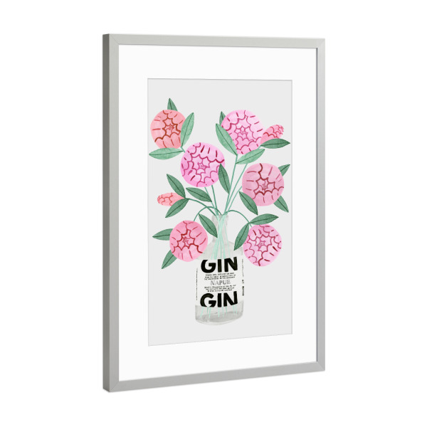 Poster mit Rahmen Silber "Ginspiration Eins" artboxONE - Essen & Trinken / Alkohol - Gin,Pfingstrose,Blume
