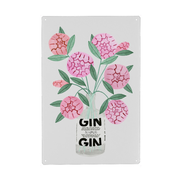 Metall Poster "Ginspiration Eins" artboxONE - Essen & Trinken / Alkohol - Gin,Pfingstrose,Blume - Blechschild