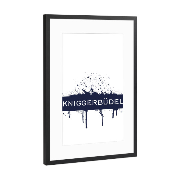 Poster mit Rahmen Schwarz (Metallic) "Plattdeutsch KNIGGERBÜDEL" artboxONE - Typografie - Dialekt,Geizkragen