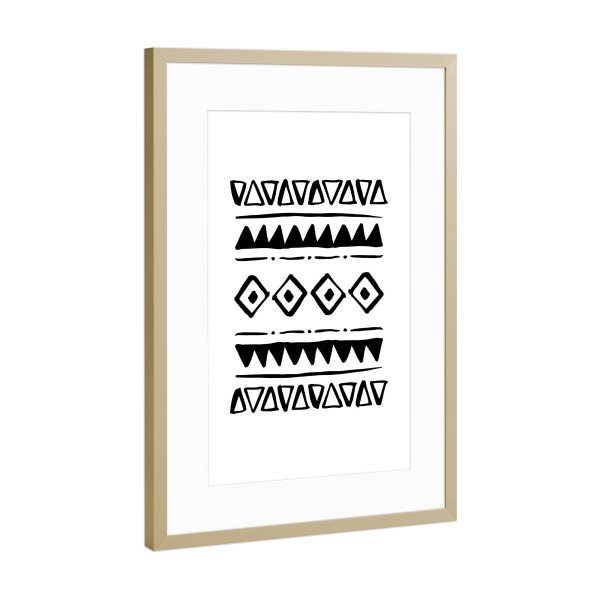 Poster mit Rahmen Gold "Ethno Bold Triangles Pattern" artboxONE - Abstrakt,Schwarzweiß - Ethnic,Monochromatic,African