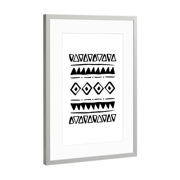 Poster mit Rahmen Silber "Ethno Bold Triangles Pattern" artboxONE - Abstrakt,Schwarzweiß - Ethnic,Monochromatic,African