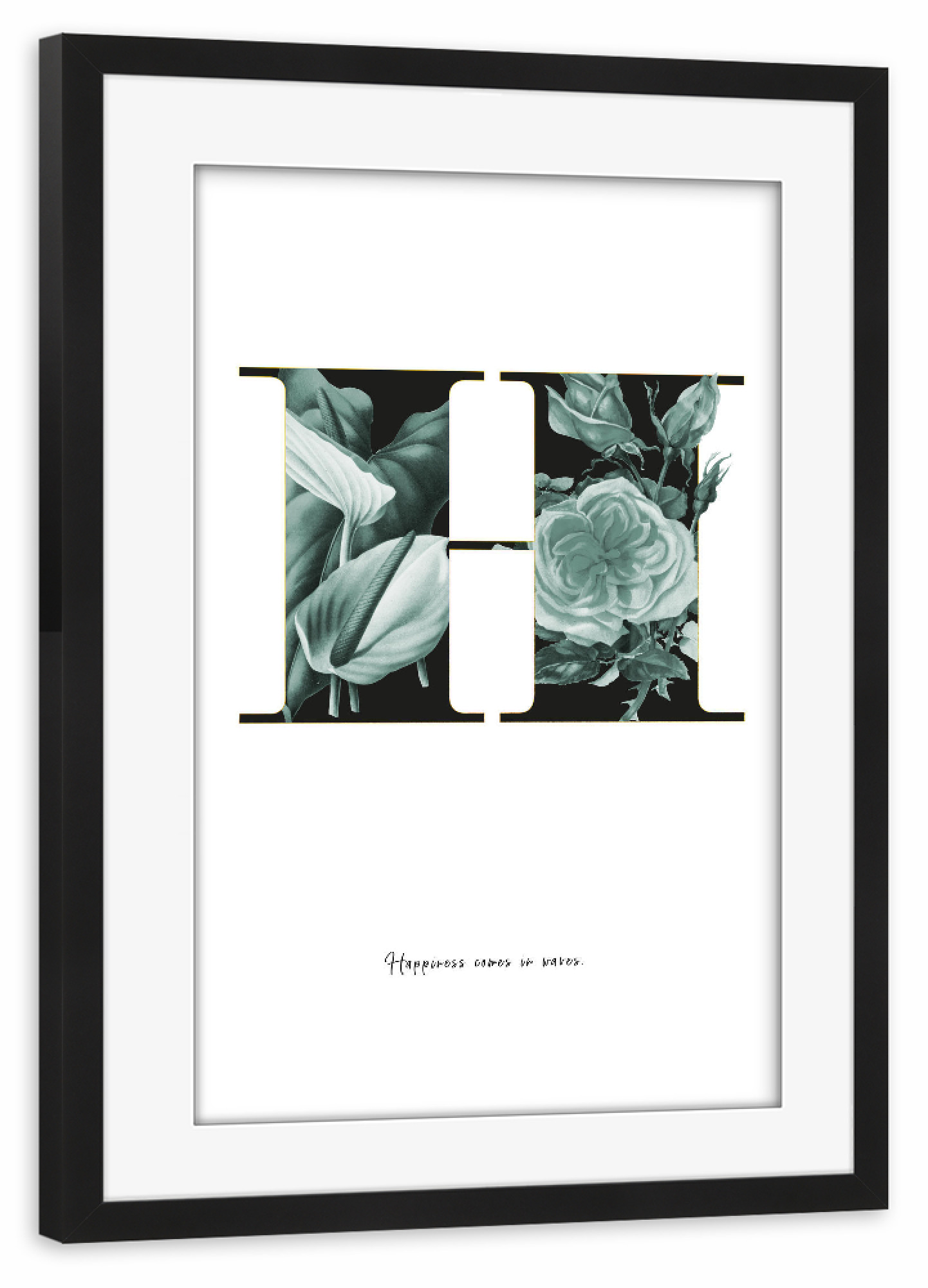 Poster mit Rahmen schwarz "Floral Alphabet-H" artboxONE - Buchstaben,Buchstaben / H