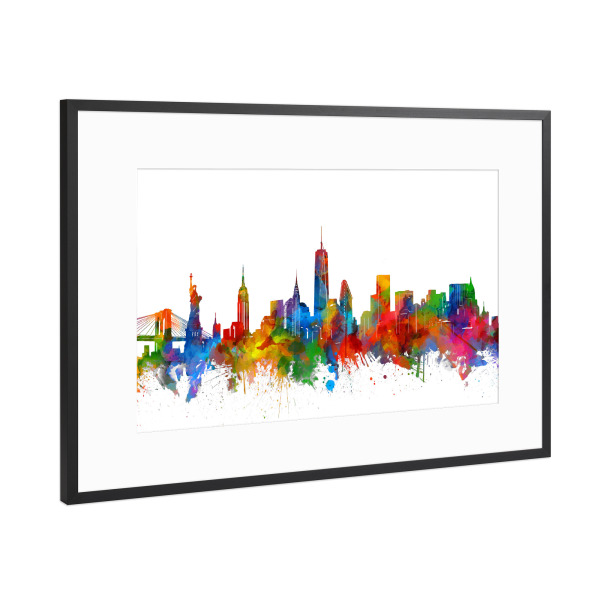 Poster mit Rahmen Schwarz (Metallic) "New york skyline watercolor" artboxONE - Städte - City,Usa,Skyline