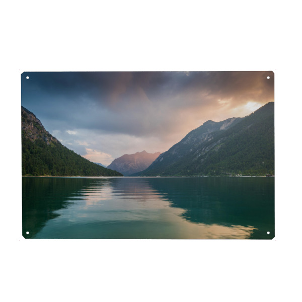 Metall Poster "Plansee im Abendlicht" artboxONE - Natur,Reise - Plansee,Alpen,Berg,österreich - Blechschild