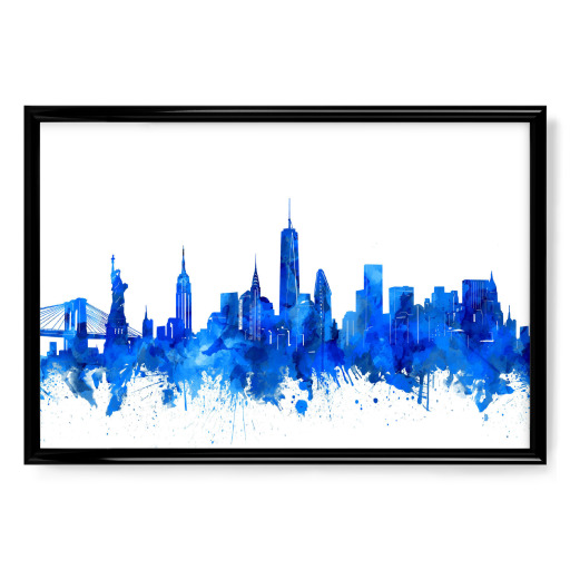 New york skyline watercolor blue