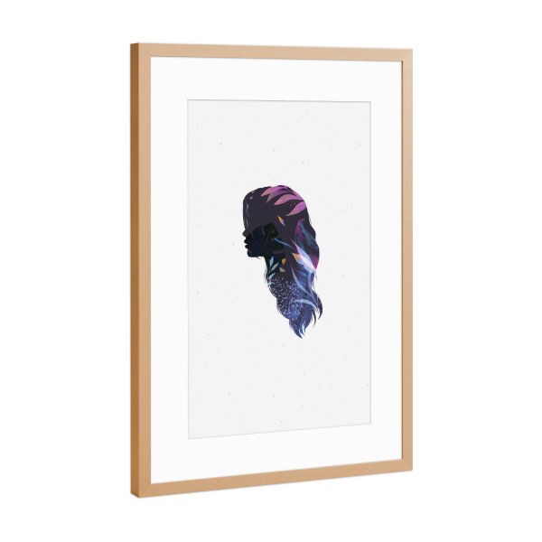 Poster mit Rahmen Kupfer "Face silhouette flowers violet" artboxONE - Abstrakt - Woman,Girl
