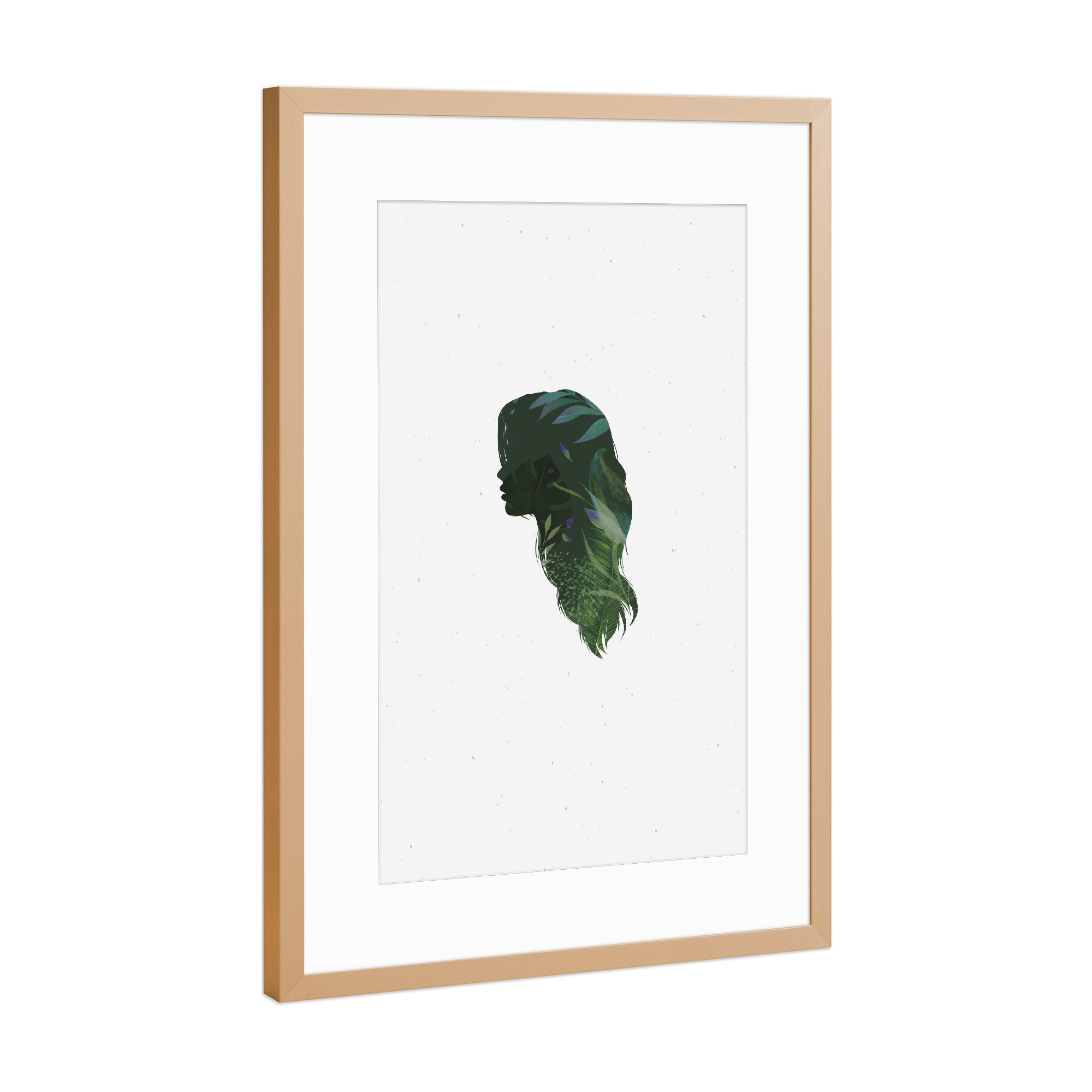 Poster mit Rahmen Kupfer "Face silhouette flowers" artboxONE - Floral - Woman,Girl,Leaves