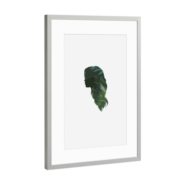 Poster mit Rahmen Silber "Face silhouette flowers" artboxONE - Floral - Woman,Girl,Leaves