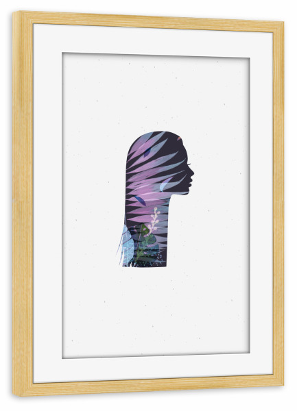 Poster mit Rahmen kiefer "Face silhouette violet tones" artboxONE - Menschen - Girl,Woman,Leaf