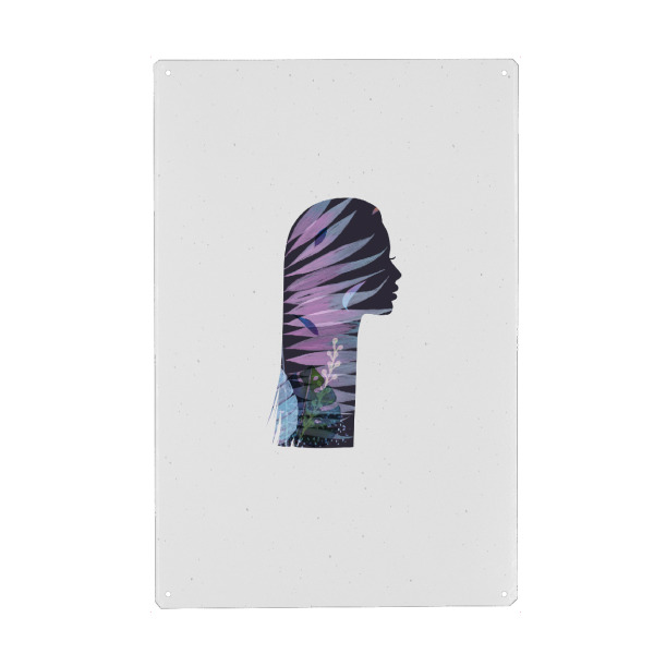 Holzbild "Face silhouette violet tones" artboxONE - Menschen - Girl,Woman,Leaf